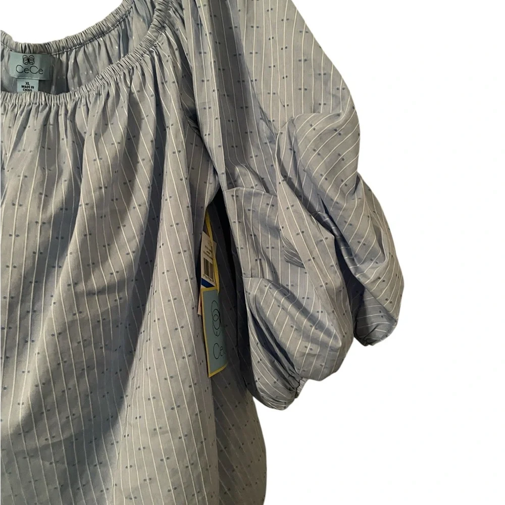 CeCe Women's Blue White Striped Eyelet Ruffle Sleeve Off‎ Shoulder Top Size XL - Picture 5 of 6
